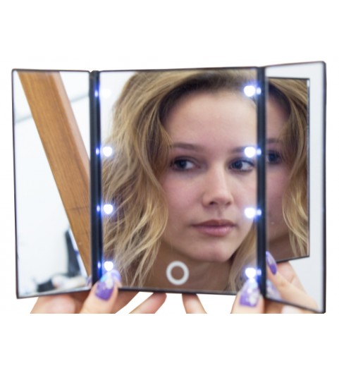 Складное трехстворчатое косметическое зеркало uLike Porto для макияжа с подсветкой