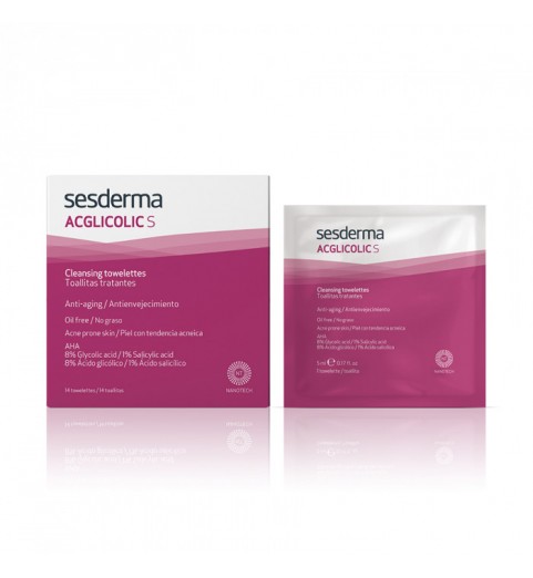 Sesderma Acglicolic S Cleansing Towelettes / Салфетки очищающие для лица с гликолевой и салициловой кислотой, 14 шт