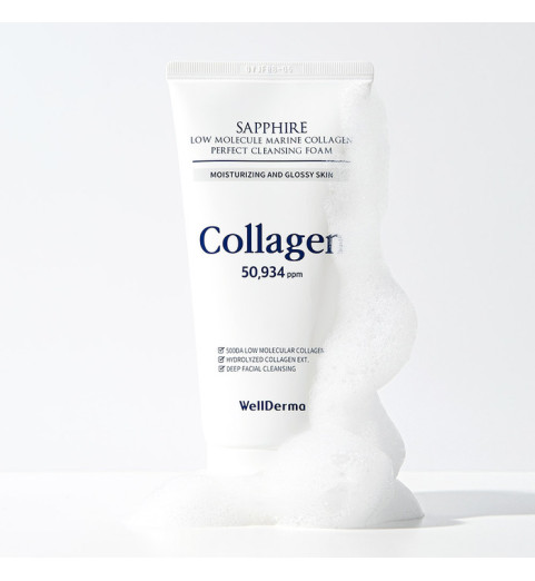 WellDerma Sapphire Low Molecule Collagen Perfect Cleansing Foam / Очищающая пенка на основе низкомолекулярного морского коллагена, 150 мл